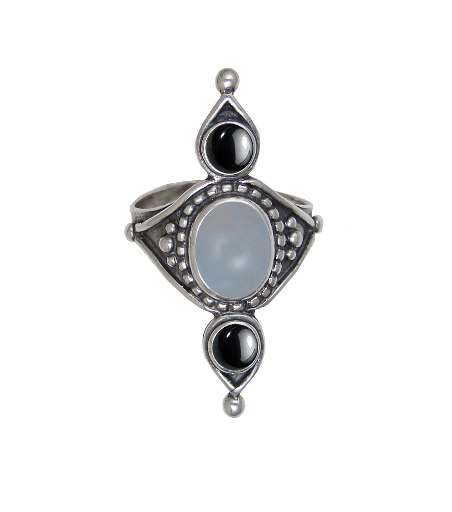 Sterling Silver Royal Ring With Chalcedony And Hematite Size 10